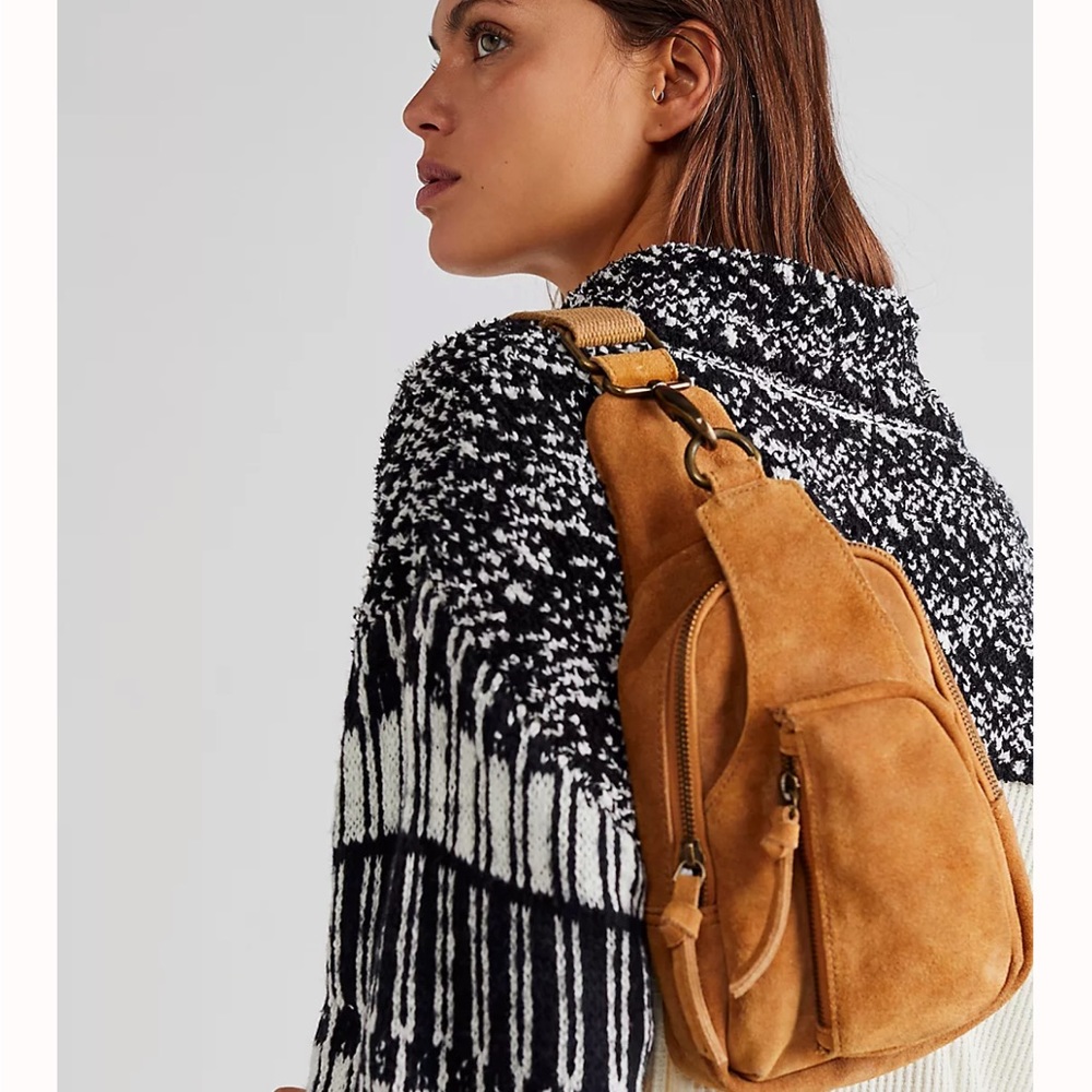 Free People Hudson Sling Bag Suede Brown NWT